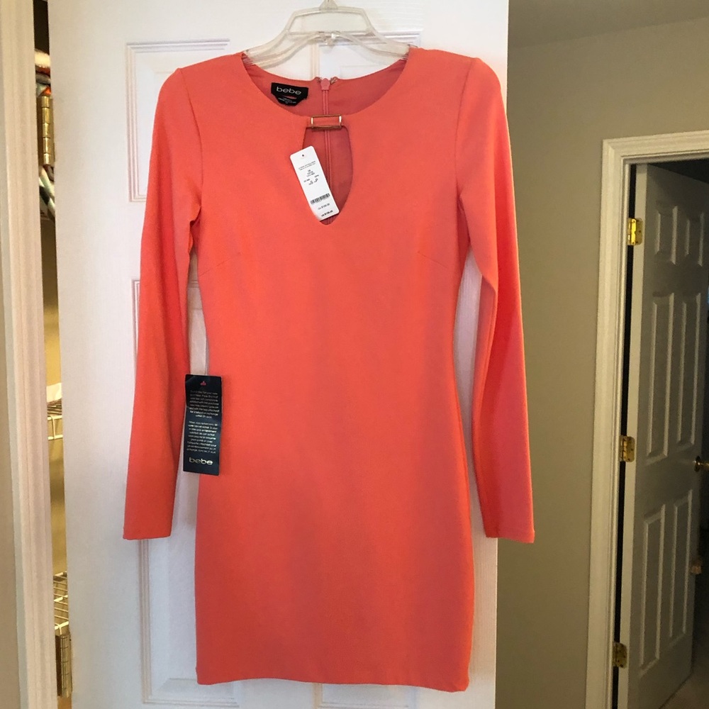 NWT Bebe Coral Long Sleeve Dress, Small